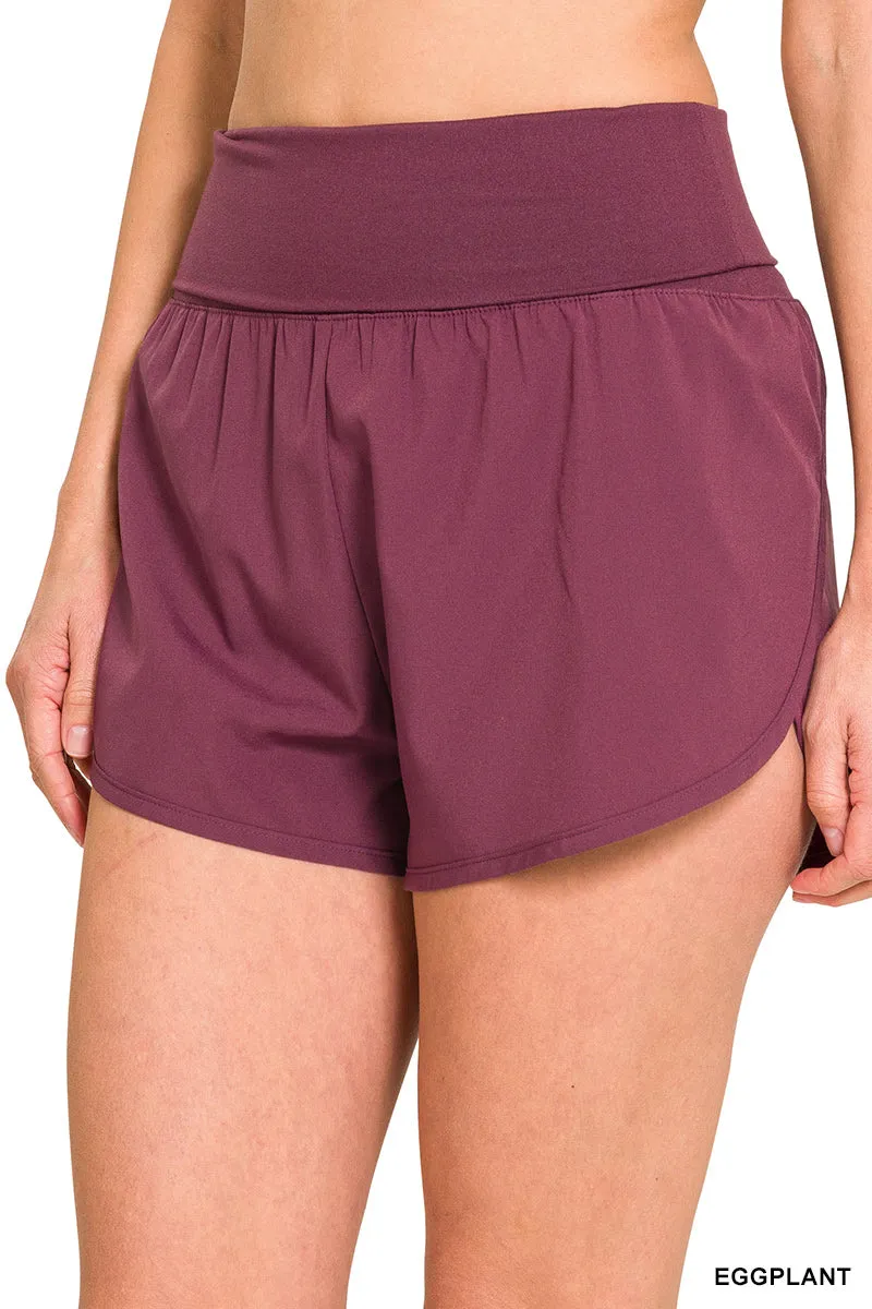 Zenana Shorty de Course à Haute Taille avec Repli QP-6236D4