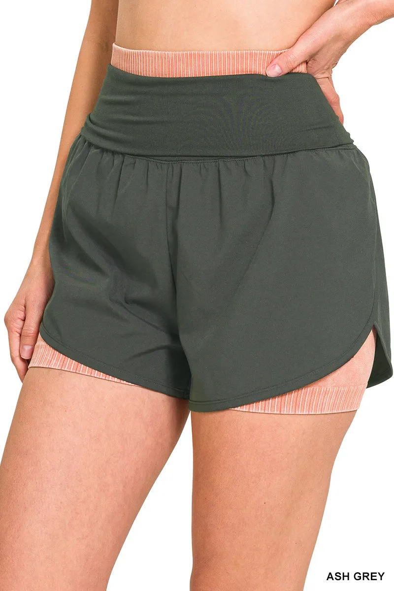 Zenana Shorty de Course à Haute Taille avec Repli QP-6236D4