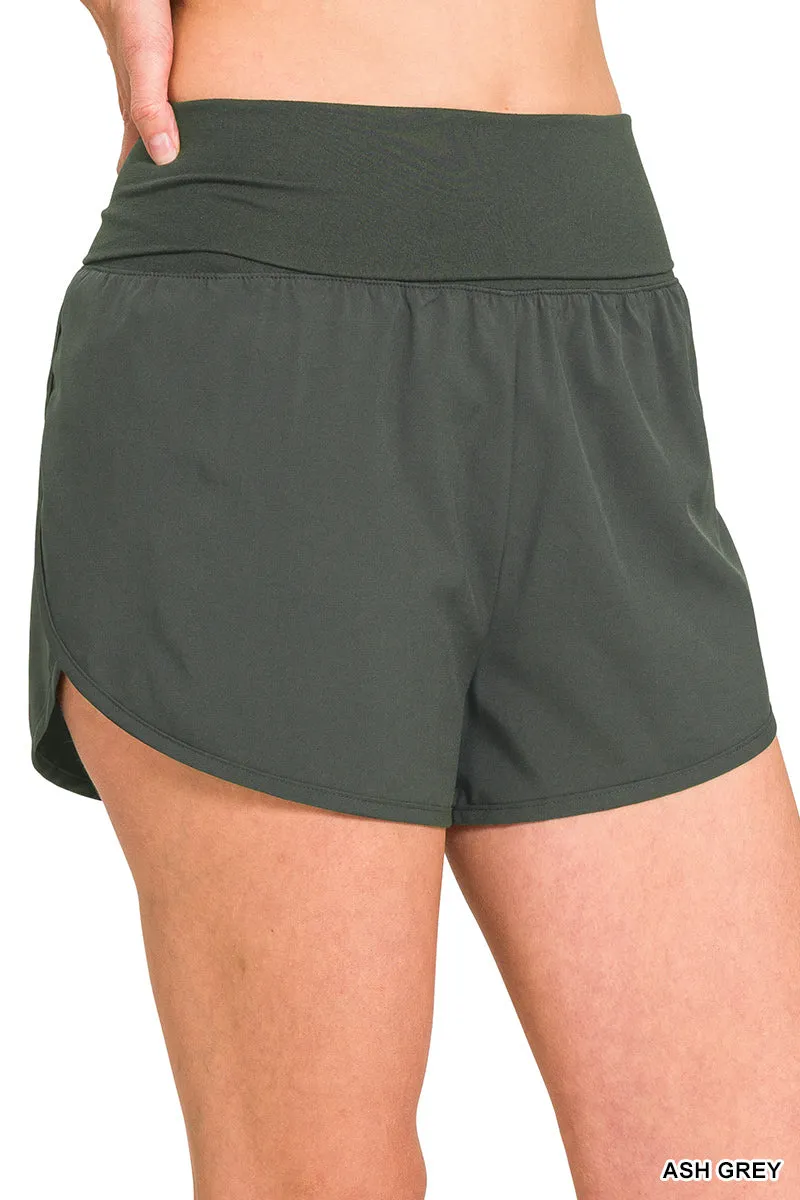 Zenana Shorty de Course à Haute Taille avec Repli QP-6236D4