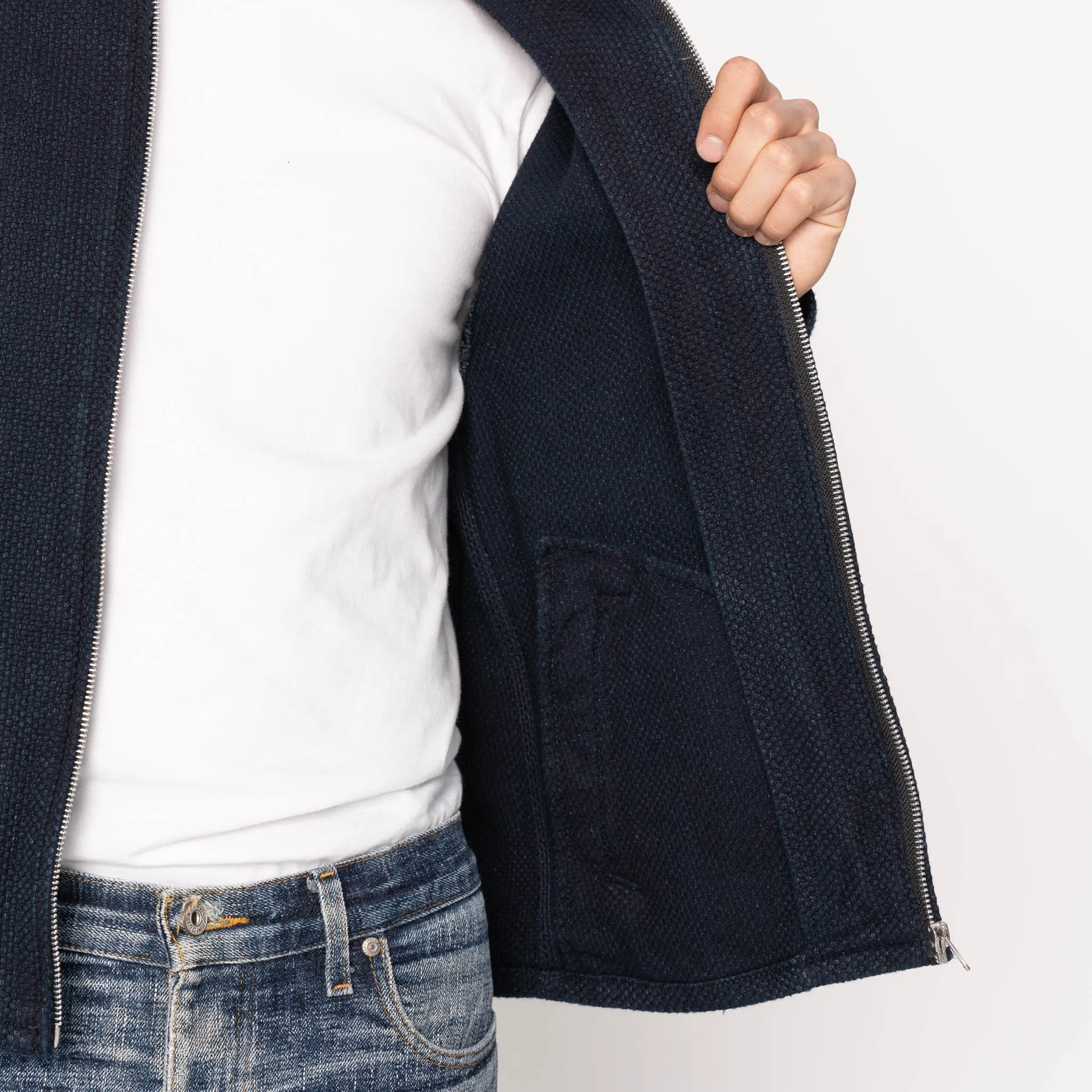 Veste à zip - Sashiko indigo