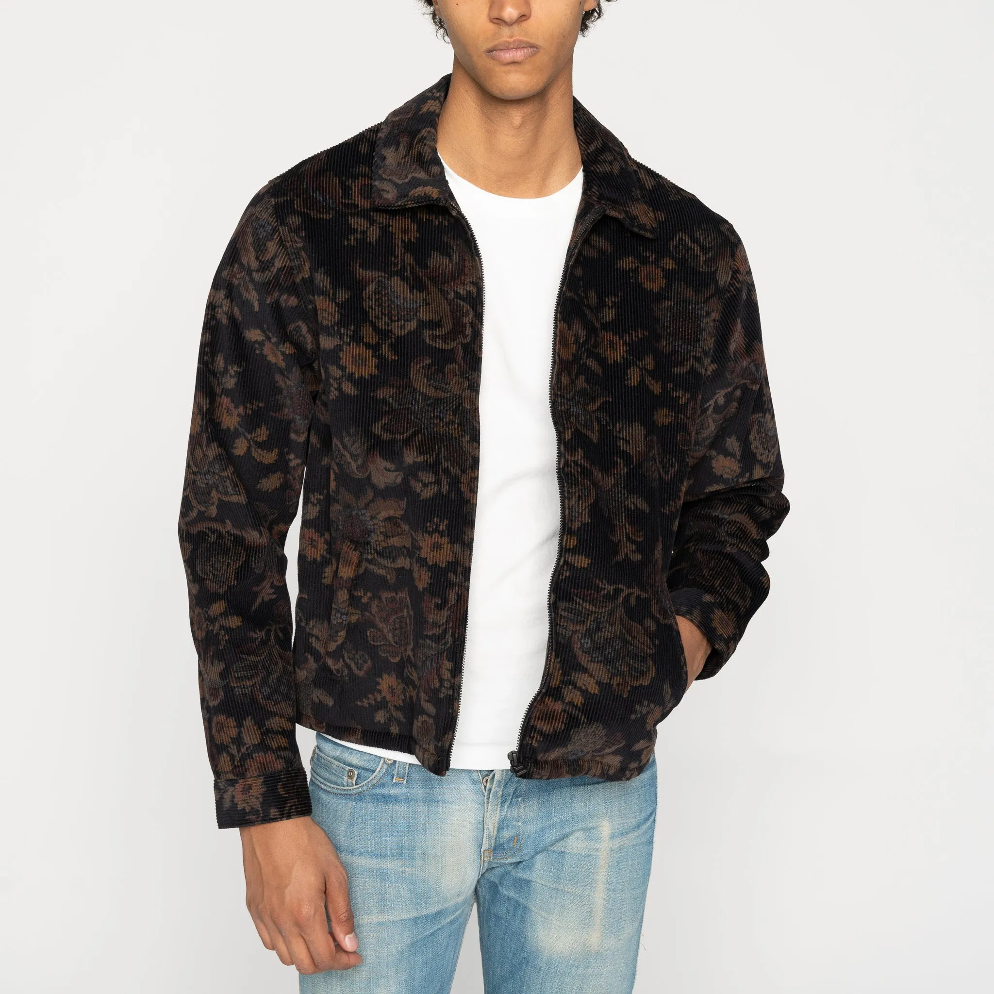 Veste à fermeture éclair - Velours côtelé Paisley - Noir