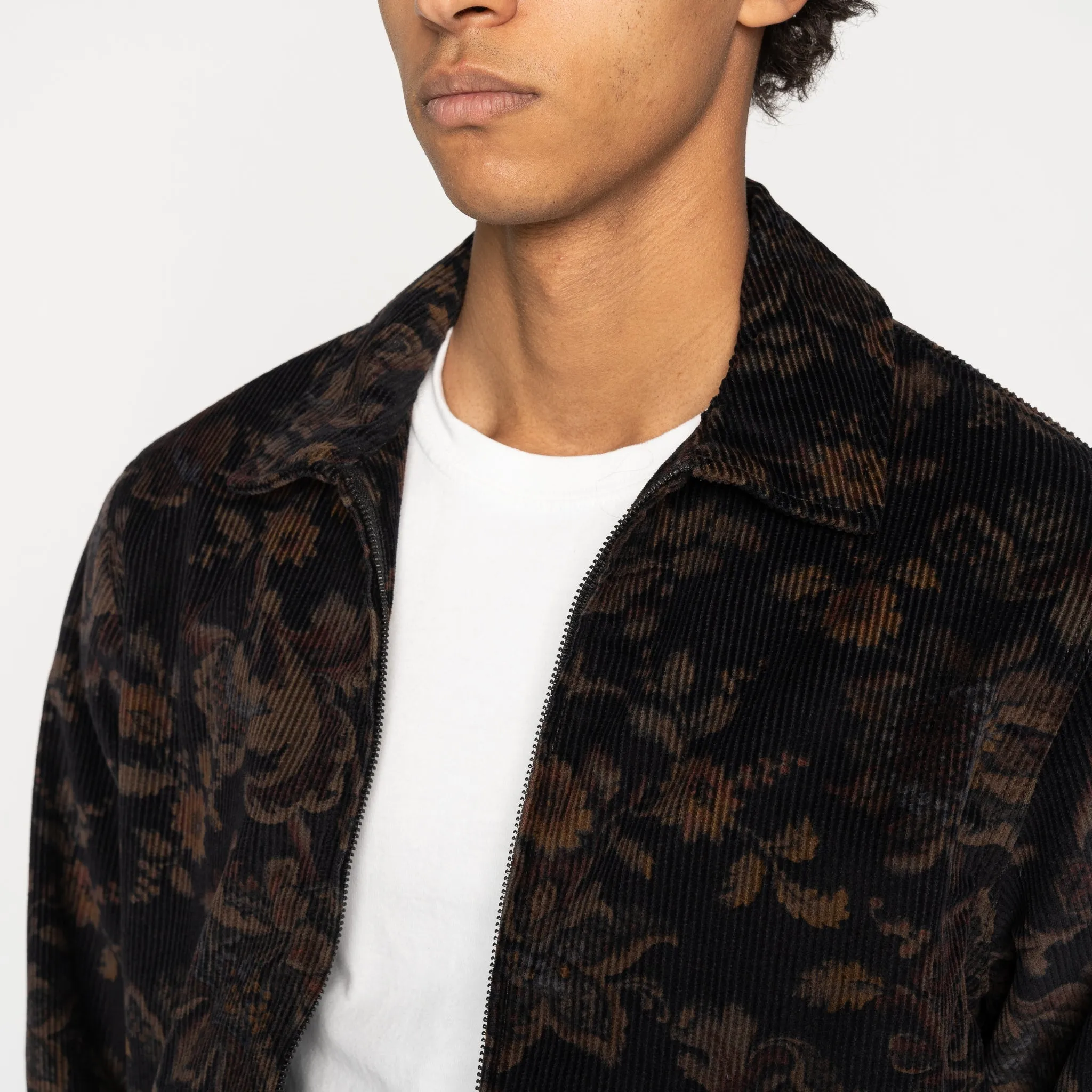 Veste à fermeture éclair - Velours côtelé Paisley - Noir