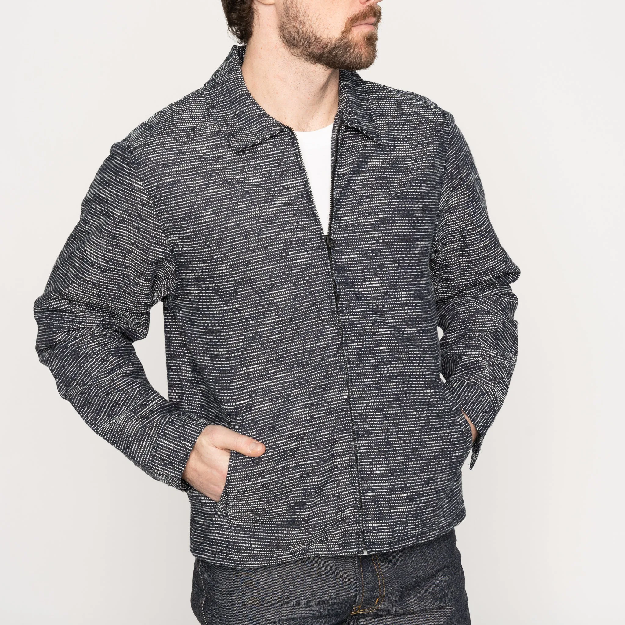 Veste à zip - Denim Sashiko à effet slub